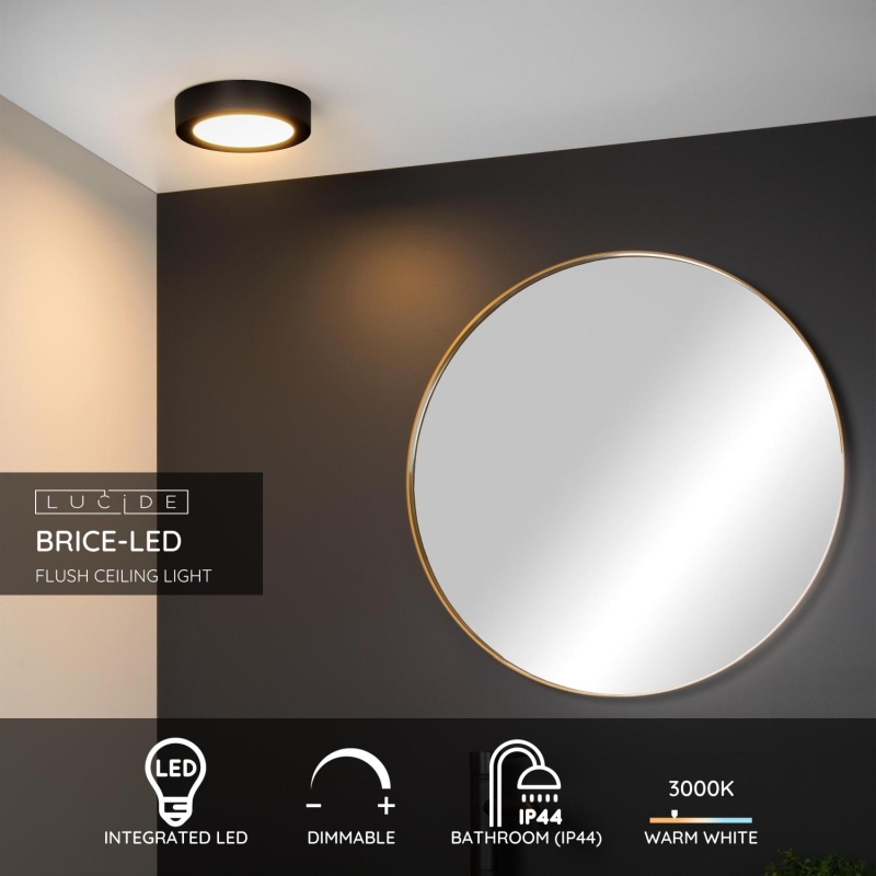 Lucide BRICE-LED - Zapustené stropné svietidlo Kúpeľňa - Ø 18 cm - LED Rozm. - 1x11W 3000K - IP44 - Čierna